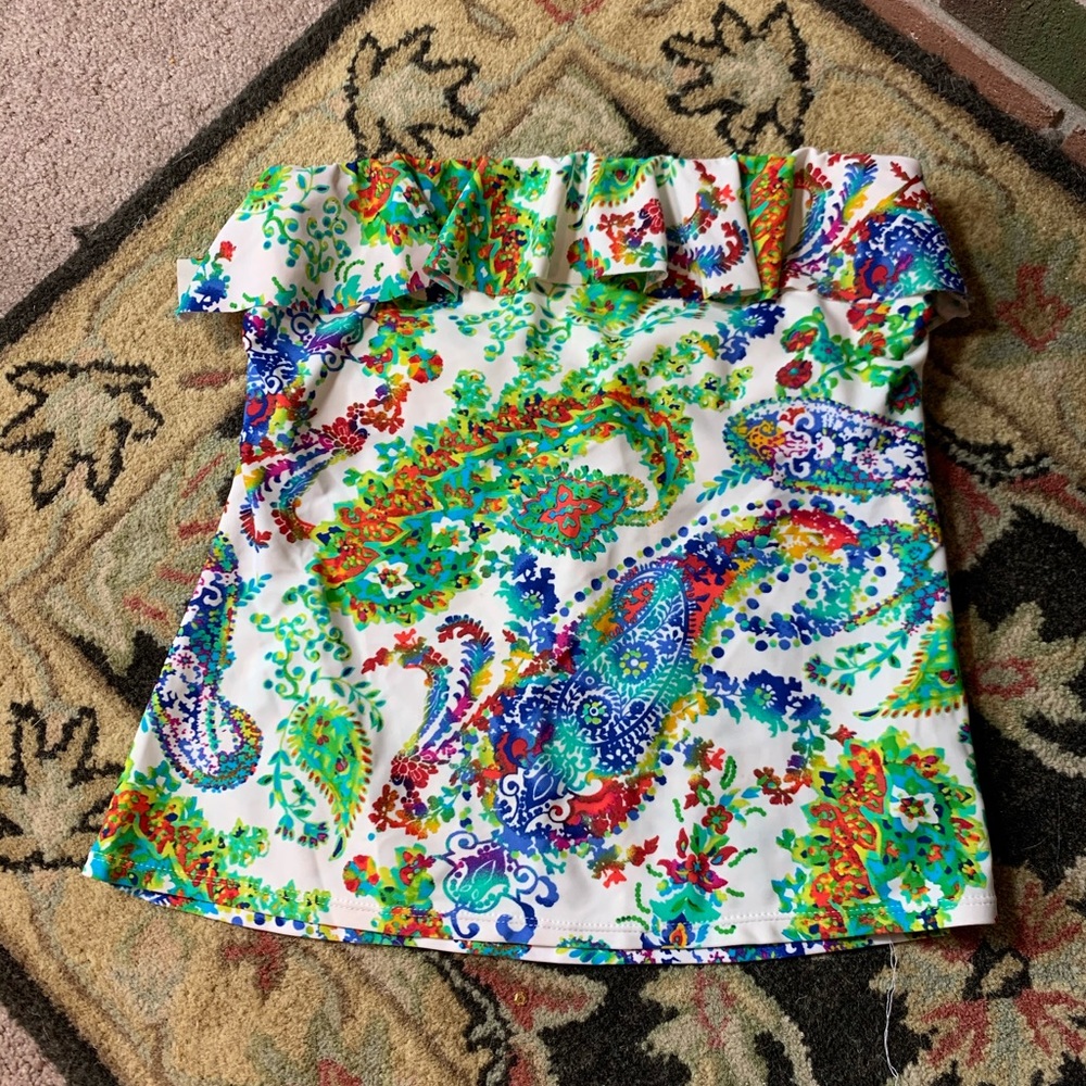 Sz 12 ladies Chaps ruffle vivid paisley swim top